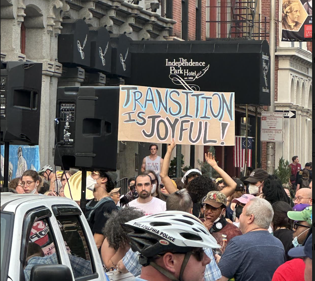 'Transition is joyful' sign